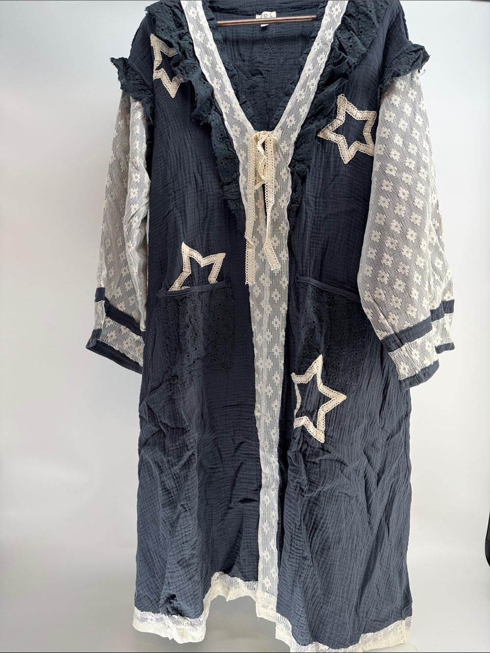 POL Navy Cardigan with Lace Trim